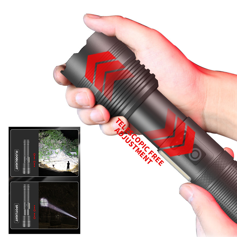 2024 Hot portable 8-mode adjustable high-light XHP70 Camping Emergency Household flashlight with COB side lights