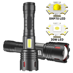 Hot outdoor XHP70+COB flashlight dual switch with magnet waterproof USB rechargeable multifunctional flashlight