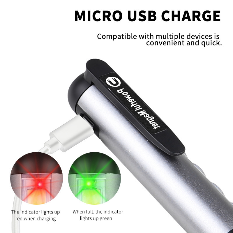 New XPE+COB Mini Flashlight USB Charging Magnet Portable Small Flashlight With Pen Holder