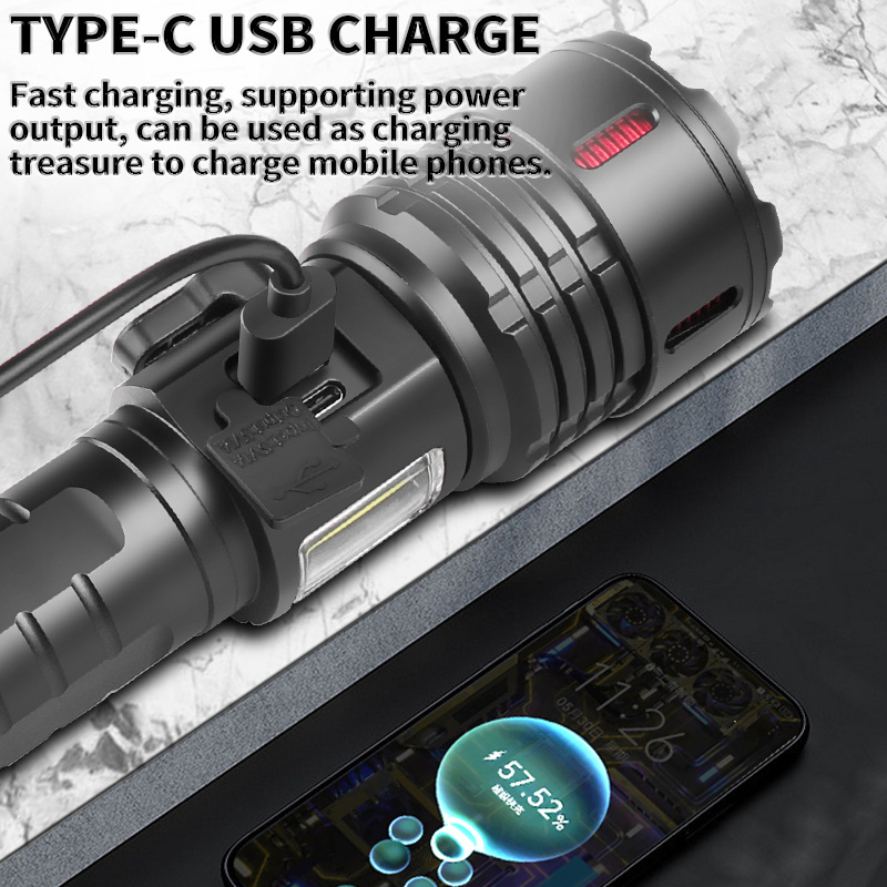 Hot outdoor XHP70+COB flashlight dual switch with magnet waterproof USB rechargeable multifunctional flashlight