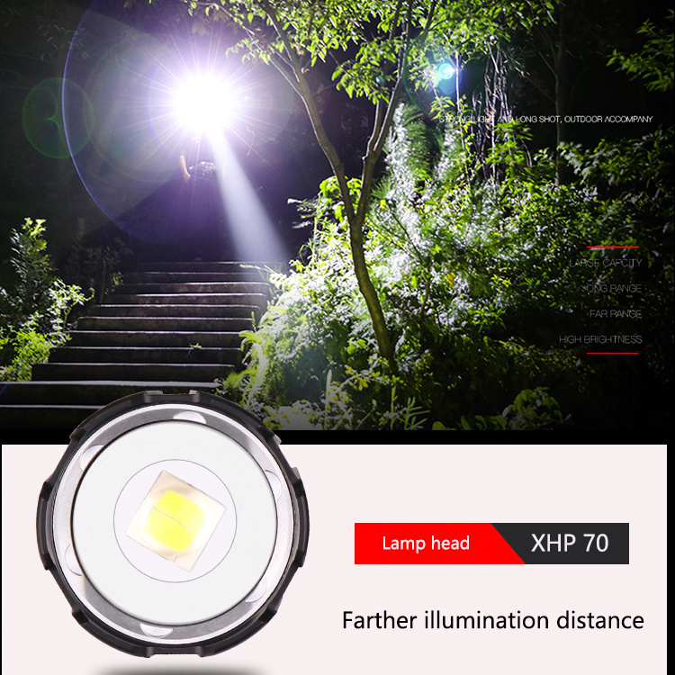 P70 Zoom flashlight Upgrade TYPE-C USB charging belt output XHP70 strong light P9 0 flashlight