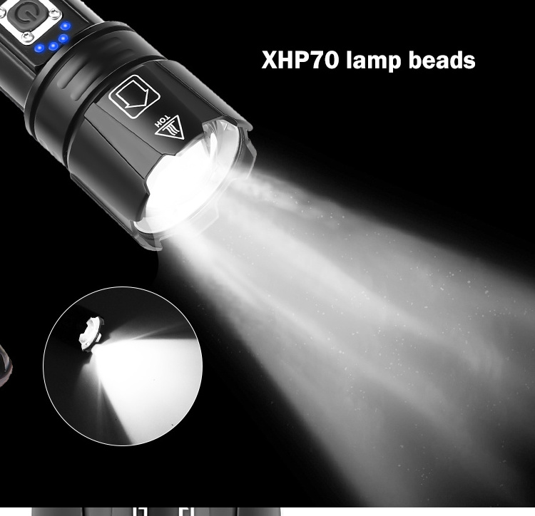 P70 Zoom flashlight Upgrade TYPE-C USB charging belt output XHP70 strong light P9 0 flashlight