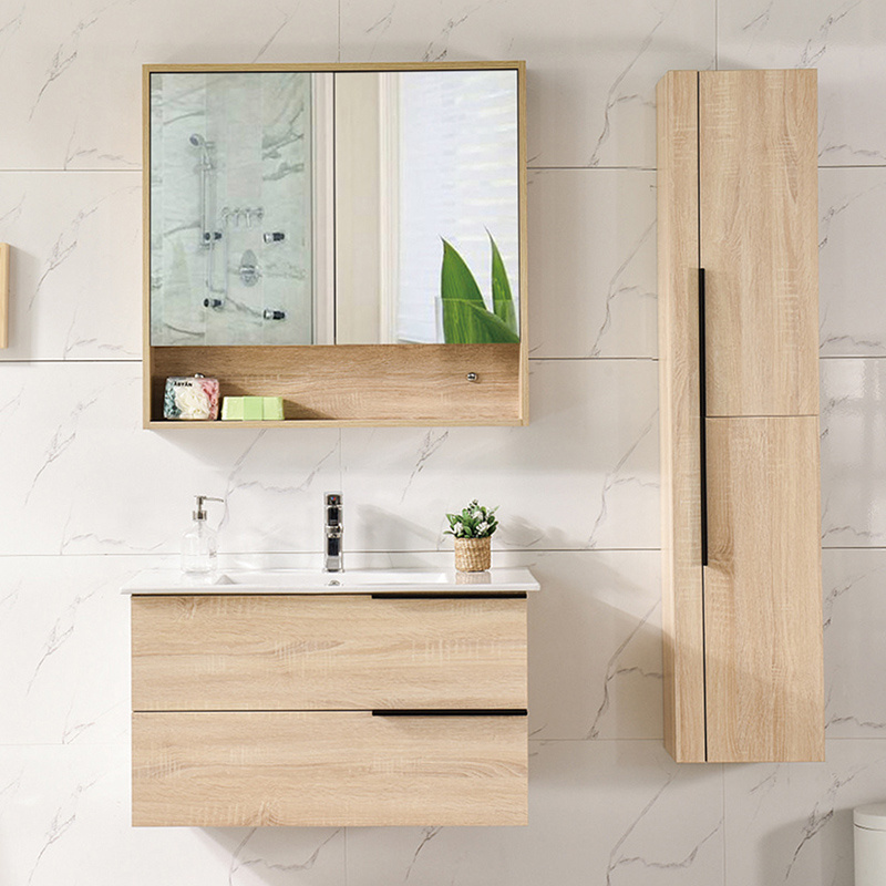 Wood Color MDF Waterproof Euro Style Cheap Chinese Bathroom Vanity With Mirror