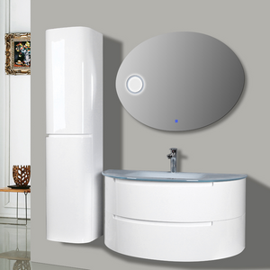 Factory Price Bath White PVC Waterproof Sink Cabinet Curve Bathroom Vanity with Mirror Lights