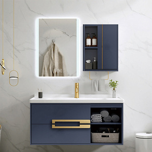 Wall Hanging Single Ceramic Washbasin Luxury Modern Single Oak Bathroom Vanities