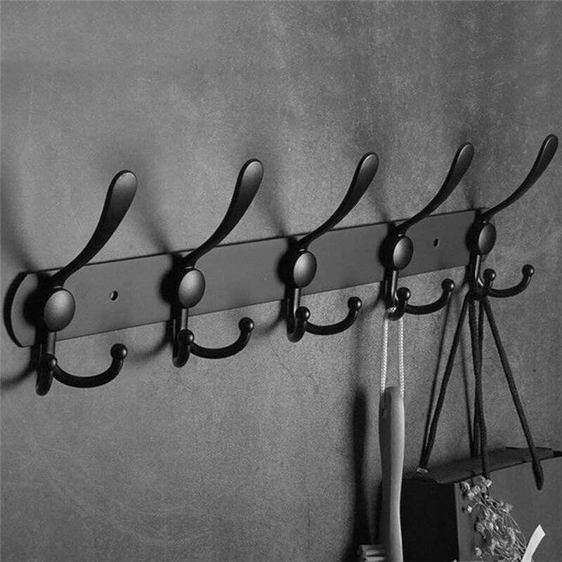 Clothes Hook Wall-mounted Stainless Steel 5 Rows of Hooks Coat Hanging Rack Bathroom Bedroom Hanger Hooker