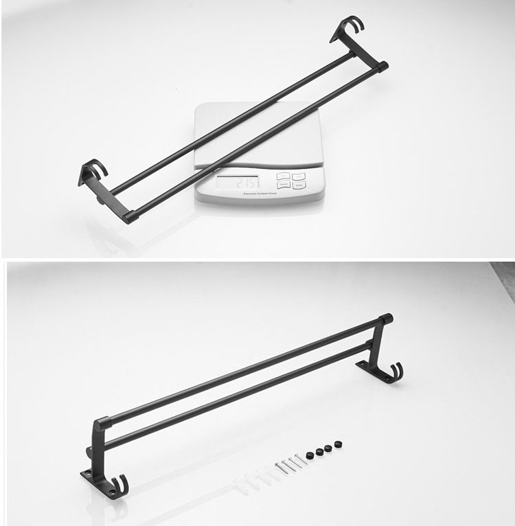 Double Pole Bathroom Towel Holder Aluminum Alloy No Punching Wall Mounted Towel Rack