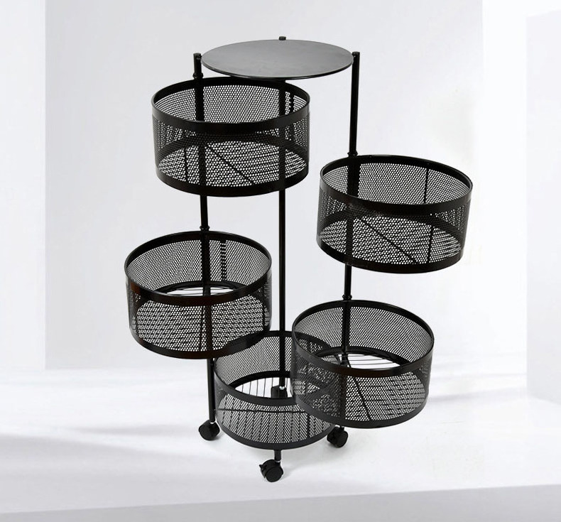 Rotating Shelf With Wheels 360 Degree Baskets Fruit Multipurpose 3/4/5 -Tier Kitchen Vegetable Metal Storage Rack