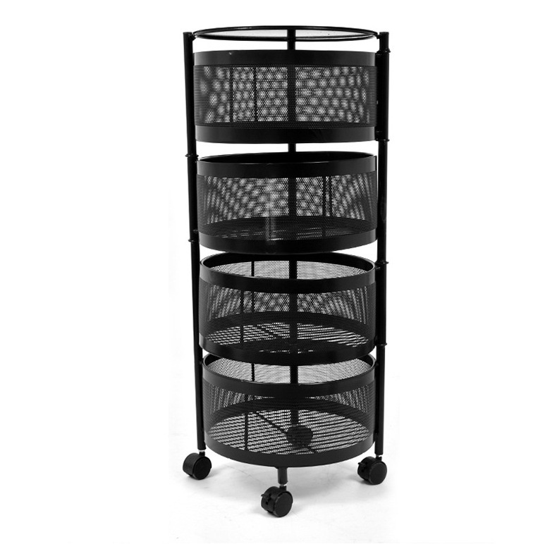 Rotating Shelf With Wheels 360 Degree Baskets Fruit Multipurpose 3/4/5 -Tier Kitchen Vegetable Metal Storage Rack