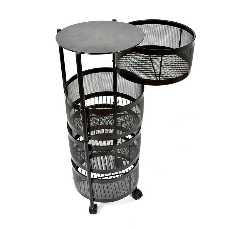 Rotating Shelf With Wheels 360 Degree Baskets Fruit Multipurpose 3/4/5 -Tier Kitchen Vegetable Metal Storage Rack