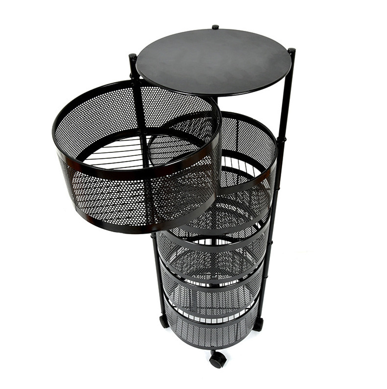 Rotating Shelf With Wheels 360 Degree Baskets Fruit Multipurpose 3/4/5 -Tier Kitchen Vegetable Metal Storage Rack