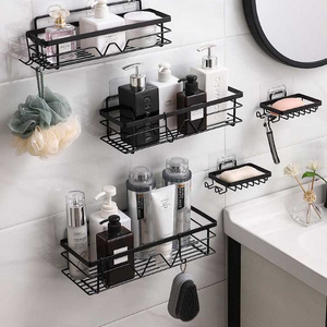 Wall Mounted Bathroom Shelves Floating Shelf Shower Hanging Basket Shampoo Holder WC Accessories Kitchen Seasoning Storage Rack