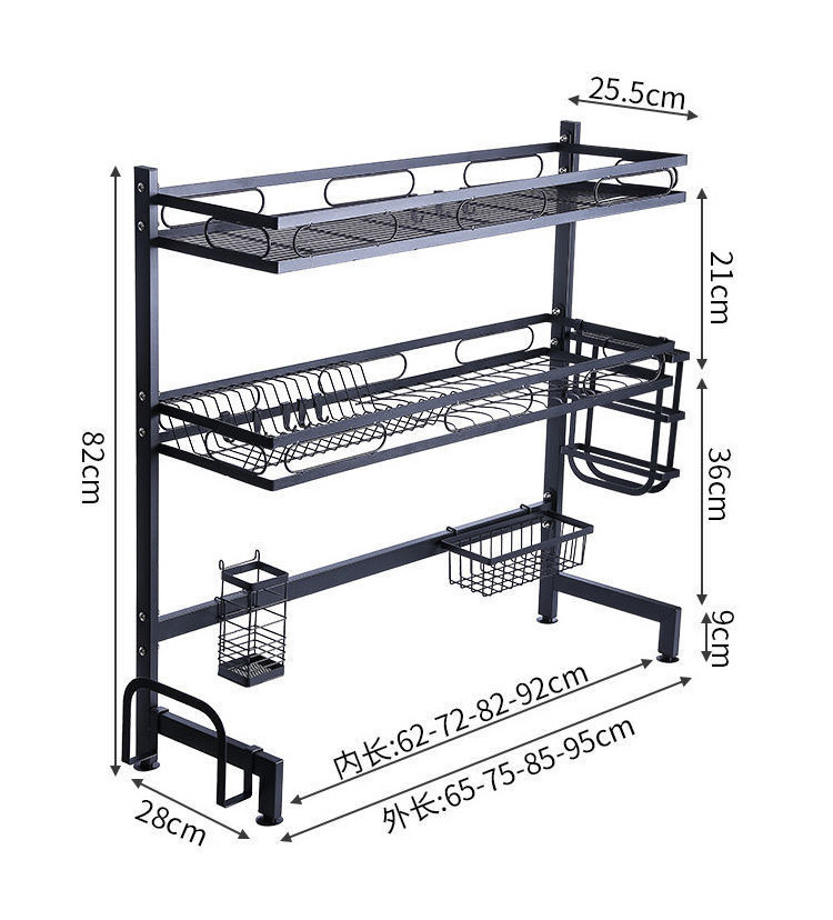 Over the Sink Dish Drying Rack 2 Tier Carbon Steel Dish Dryer Rack for Kitchen Organizer Storage Space Saver Shelf Black