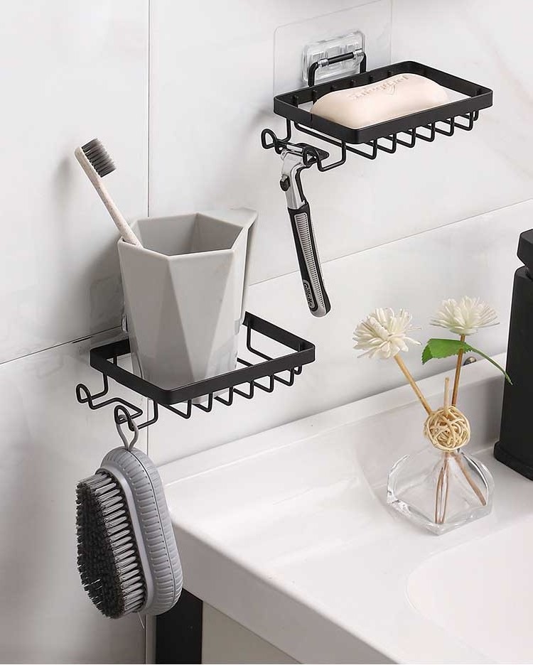 Wall Mounted Bathroom Shelves Floating Shelf Shower Hanging Basket Shampoo Holder WC Accessories Kitchen Seasoning Storage Rack