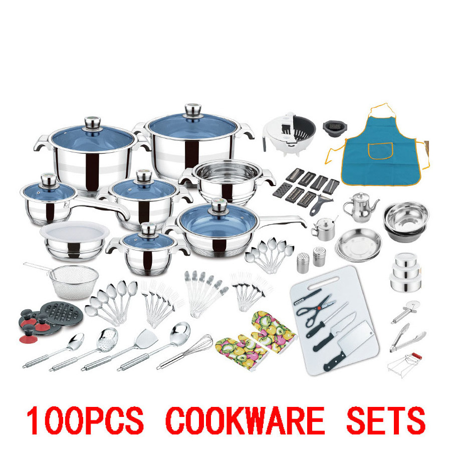 75/80/82/88/90/100/110pcs Stainless Steel Cookware Sets induction Logo OEM Manufacturer Cooking pots sets