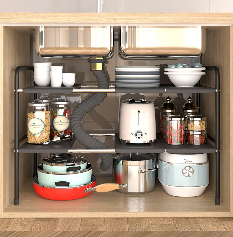 Under Sink Kitchen Rack Expandable Cabinet Shelf Organizer Shelf with Removable Panels for Bathroom Storage