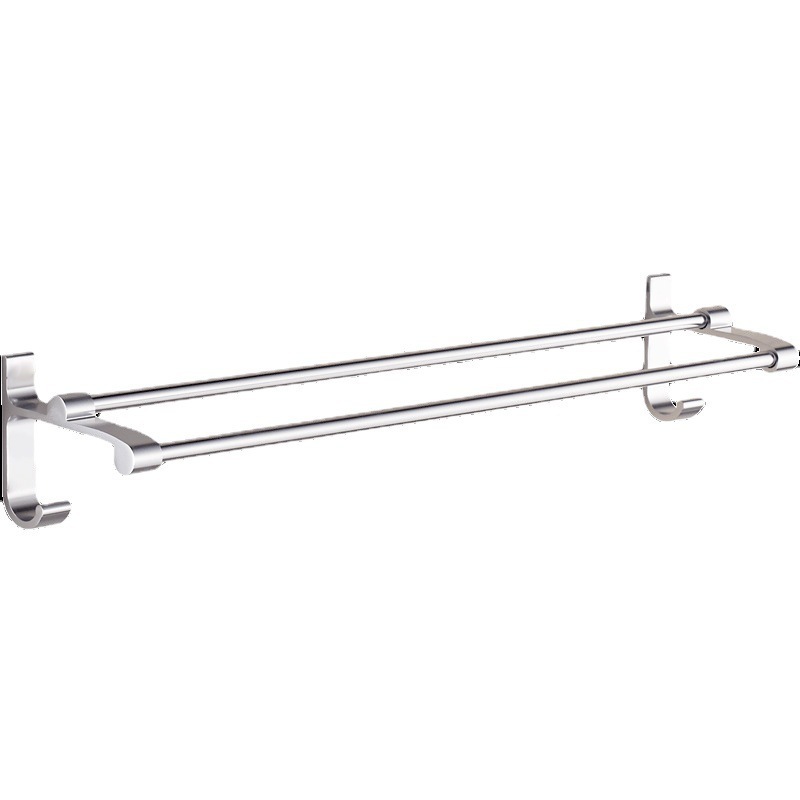 Double Pole Bathroom Towel Holder Aluminum Alloy No Punching Wall Mounted Towel Rack