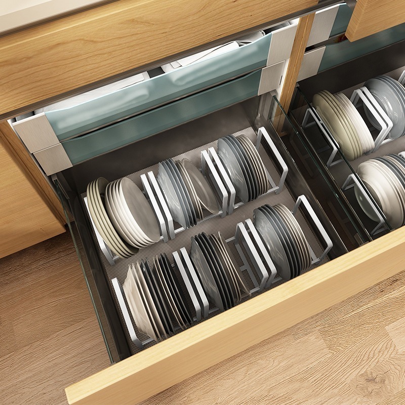 Kitchen Cabinet Storage Shelves Plates Dishes Chopping Board Storage Rack Bowl Cup Holder Multifunction Sturdy Steel Organizer