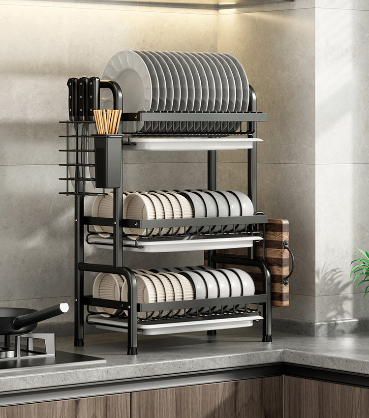 He dan Factory 2-Tier 3 Tier dish rack kitchen organizer shelf dish drying drainer rack