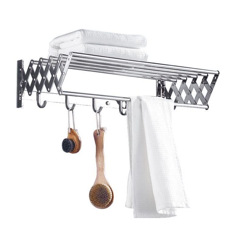 304 Stainless Steel Wall Mount Pull Push Folding Bathroom Towel Rack Holder Screw Or Free Drilling Sticker