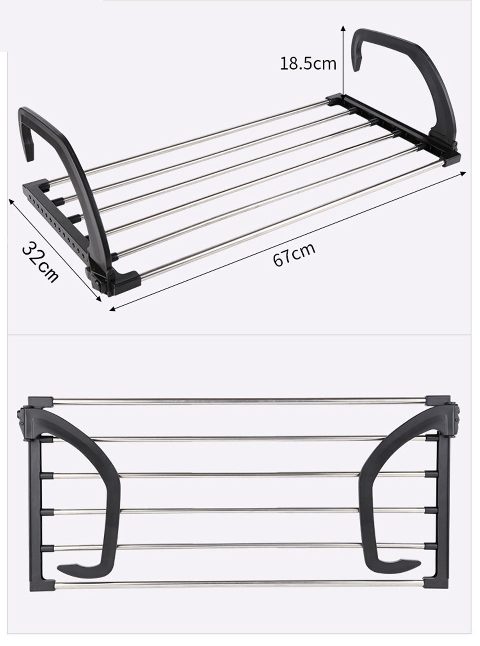 Balcony Drying Rack Folding Window Hanging Shoes Clothes Dryer Rack Adjustable Portable Outdoor Airer Towel Storage Organizer