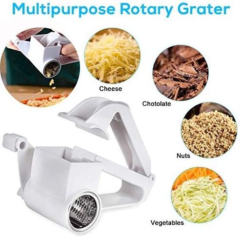 Handheld Rotary Cheese Grater Shredder with Stainless Steel Drum for Grating Hard Cheese Chocolate and Nuts