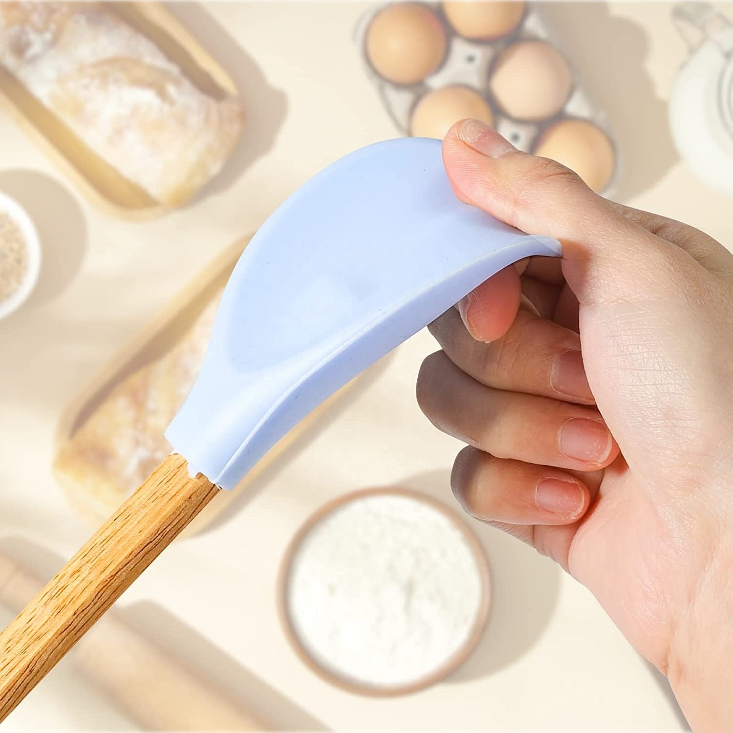 Nonstick Heat Resistant Nature Beech Wooden Silicone Heart Spatula Spoon for Kitchen Baking Tools