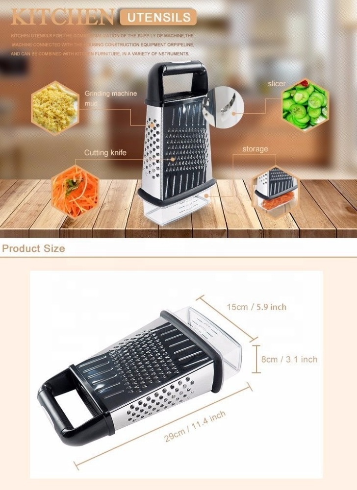 Custom High Quality Stainless Steel 4 Sids Multi-purpose Vegetable Cheese Box Grater with Storage Box