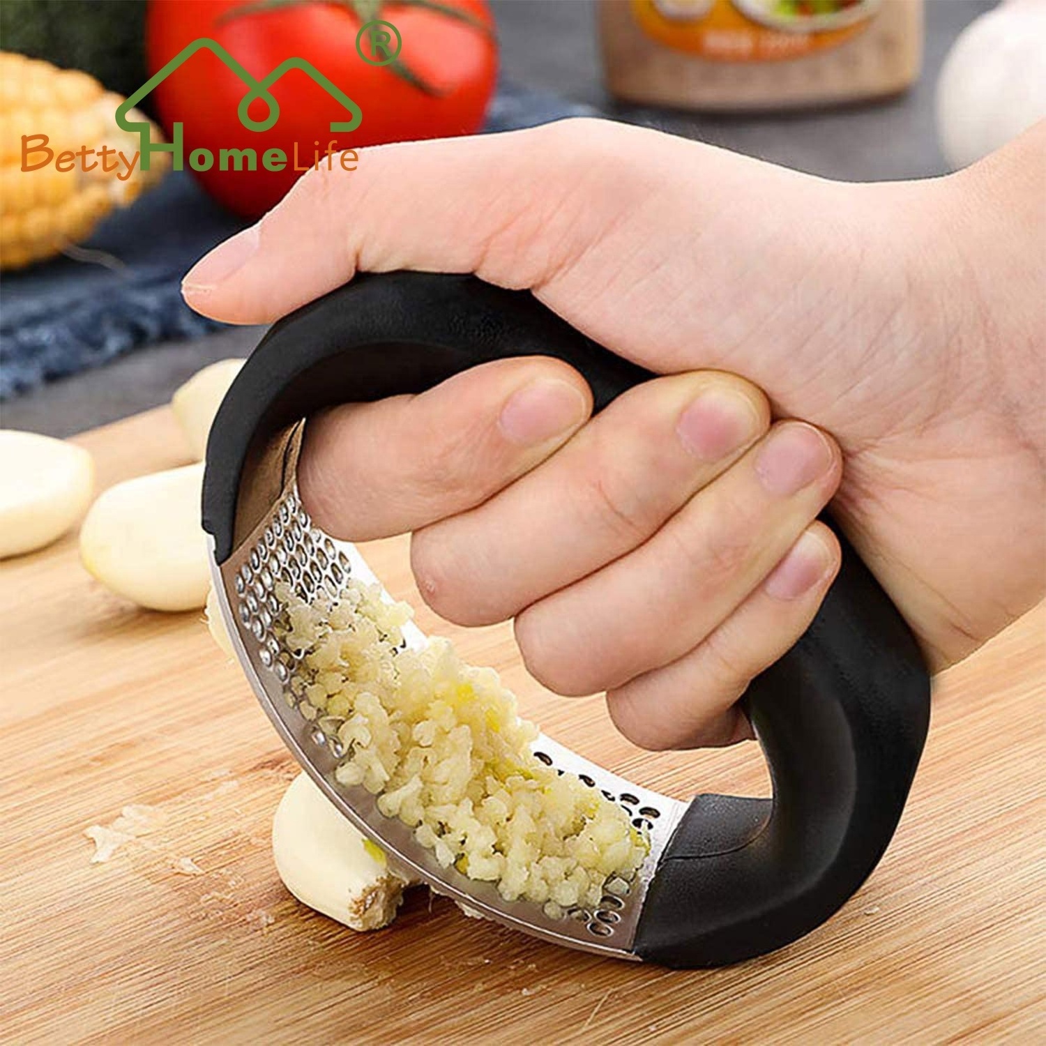 Professional Stainless Steel Hand Pressure Ginger Garlic Press Rocker Garlic Crusher with Soft Grip Handle Kitchen Gadgets