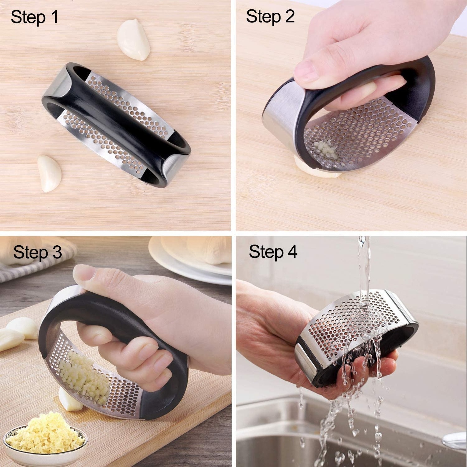 Professional Stainless Steel Hand Pressure Ginger Garlic Press Rocker Garlic Crusher with Soft Grip Handle Kitchen Gadgets