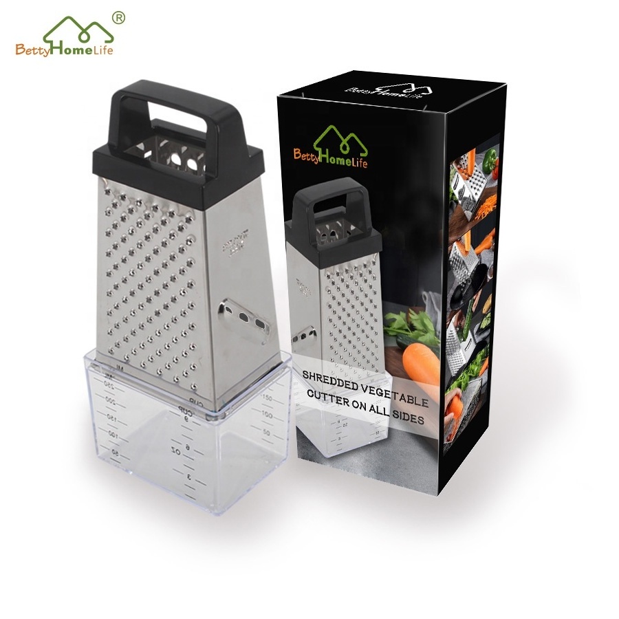 Custom High Quality Stainless Steel 4 Sids Multi-purpose Vegetable Cheese Box Grater with Storage Box