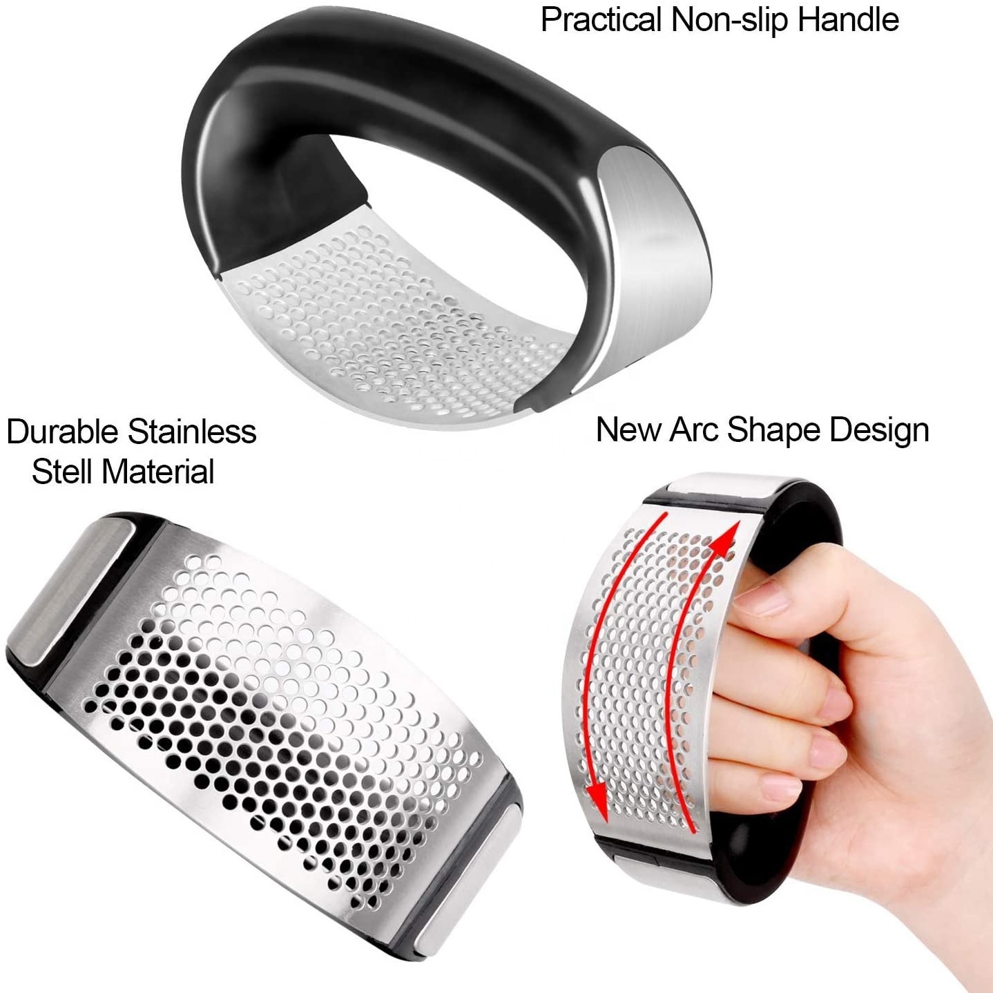 Professional Stainless Steel Hand Pressure Ginger Garlic Press Rocker Garlic Crusher with Soft Grip Handle Kitchen Gadgets