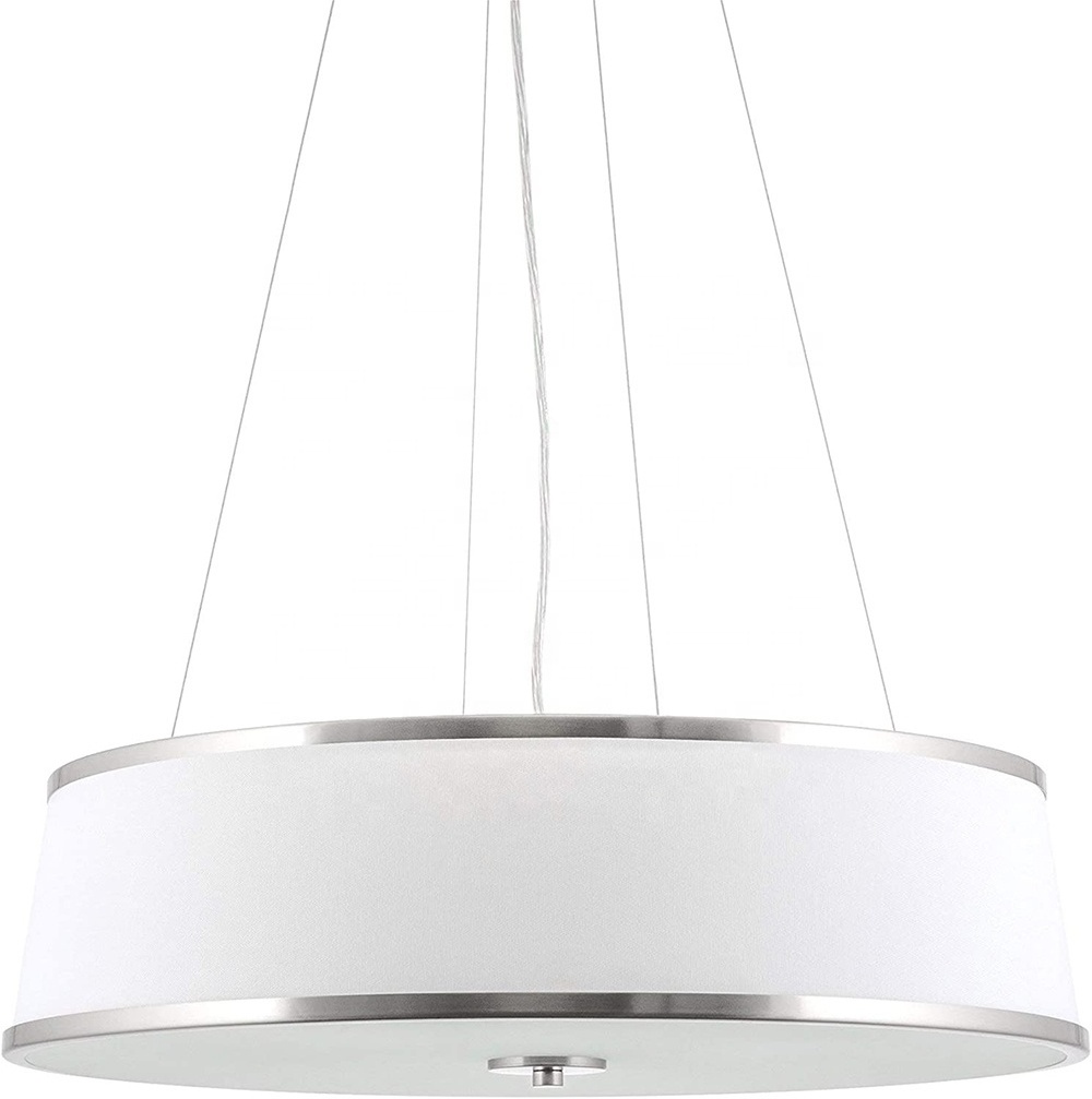 P-394 Modern lampshade pendant light 4-Light Drum Pendant Chandelier, White Fabric Shade White Acrylic Diffuser light hotel