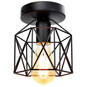 JLC-024  Retro Farmhouse Black Industrial Metal Cage Ceiling Light Fixture for Porch Hallway Kitchen Stairway