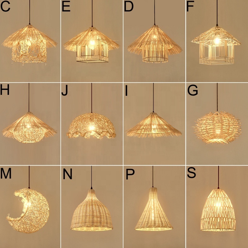 Traditional Countryside Handcrafted Rattan Pendant hanging ceiling lamp fixture home decor lampshade