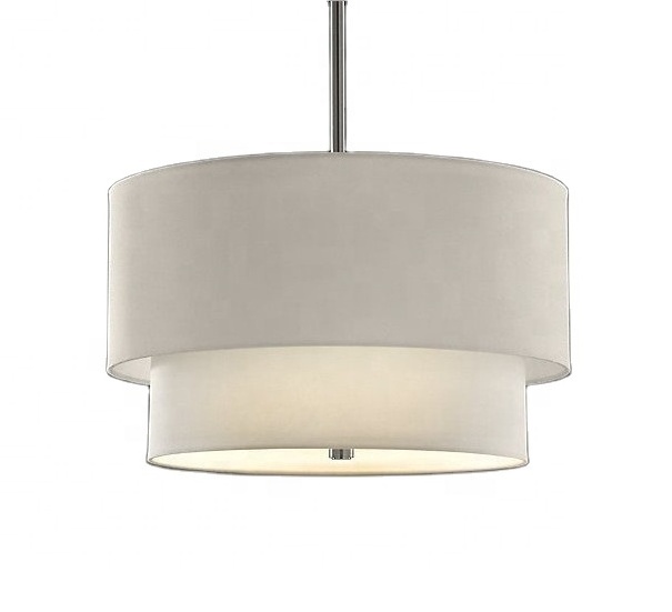 Modern 2 Tier Drum Fabric Shade Pendant Hanging Light Lamp ceiling pendant lamp for living room bedroom hotel lamparas