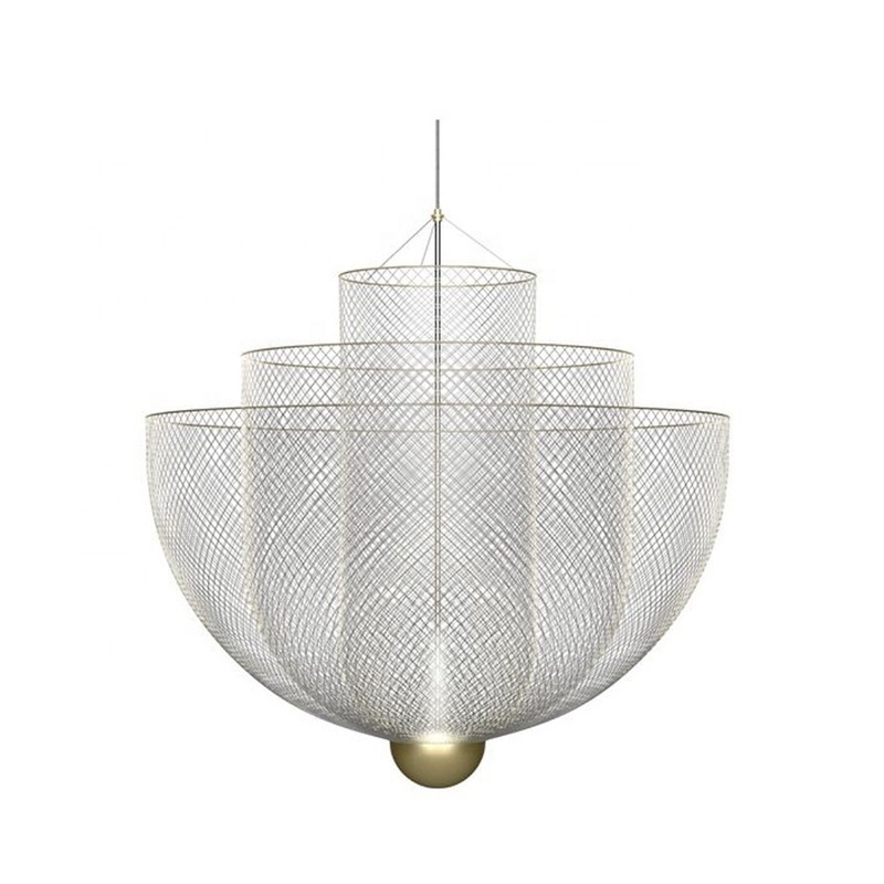 Post Modern Nordic LED Metal Mesh unique lobby chandelier circle hanging lamps light fixtures for home hotel villa