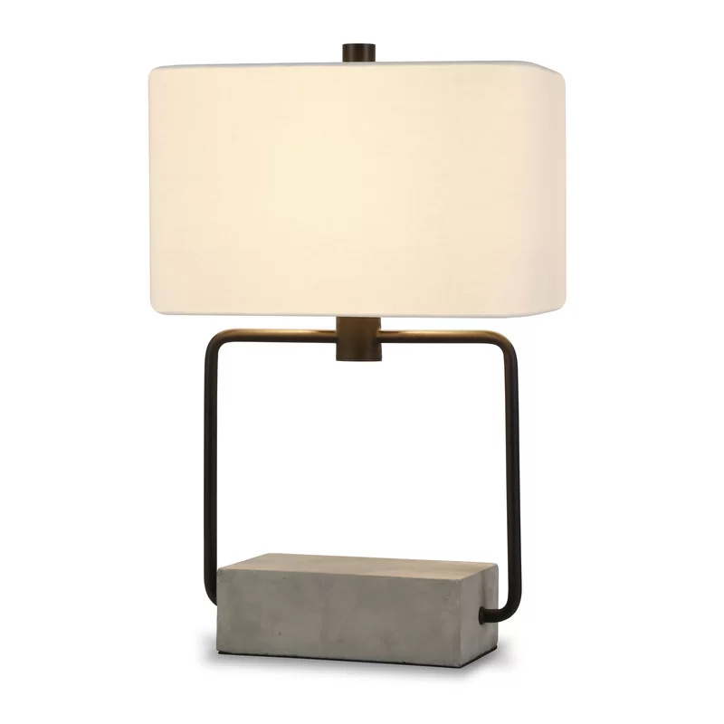 JLT-4922 Modern Concrete Base Table Desk Lamp With Rectangular Fabric Shade Home Living Room Lighting