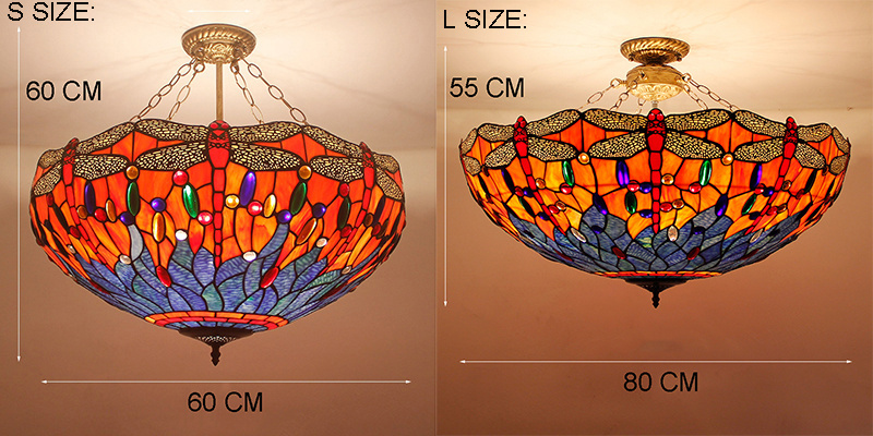 Dragonfly tiffany Style Stained Glass Custom Semi-Flush Mounted Ceiling pendant Lamp large chandelier luxury light fixture