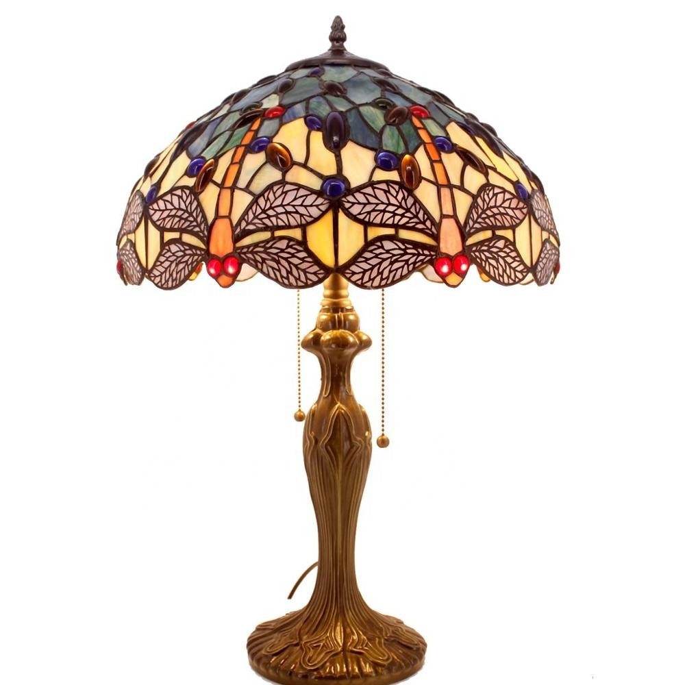 Dragonfly Stained Glass Shade Table Lamp For Living Room Bedside antique Lampes Lampara Tifany Colored Glass Light