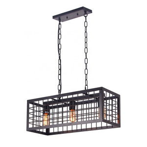 C14 Industrial Loft Bar Restaurant 3 Lights black pendant light Iron Cage Net Shade chain island chandeliers