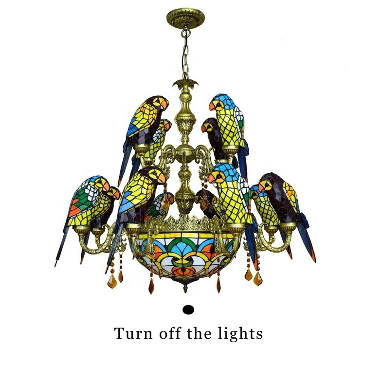 Antique Stained Glass Chandeliers and lamps pendant lighting Parrot tiffanylamps lighting luxury chandeliers