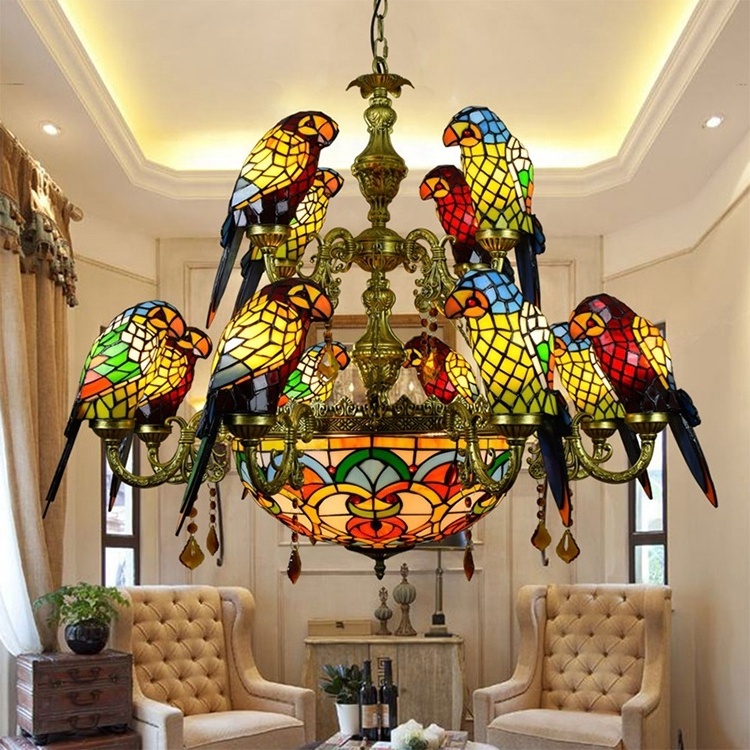 Antique Stained Glass Chandeliers and lamps pendant lighting Parrot tiffanylamps lighting luxury chandeliers