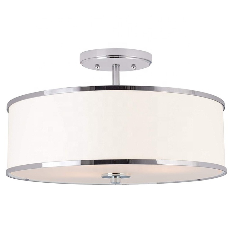 JLC-H13 modern 15 inch fabric  round drum shade semi flush mount hotel room lamps