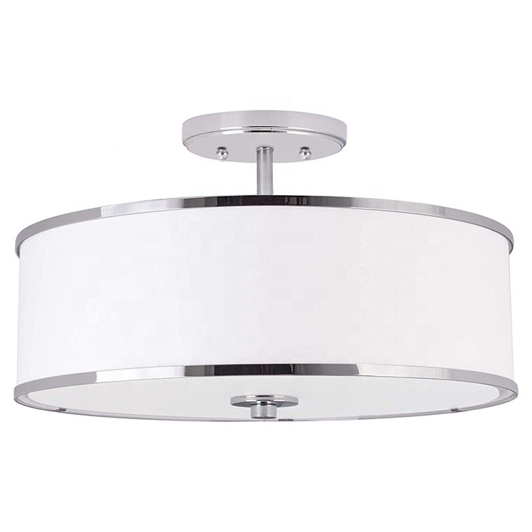 JLC-H13 modern 15 inch fabric  round drum shade semi flush mount hotel room lamps