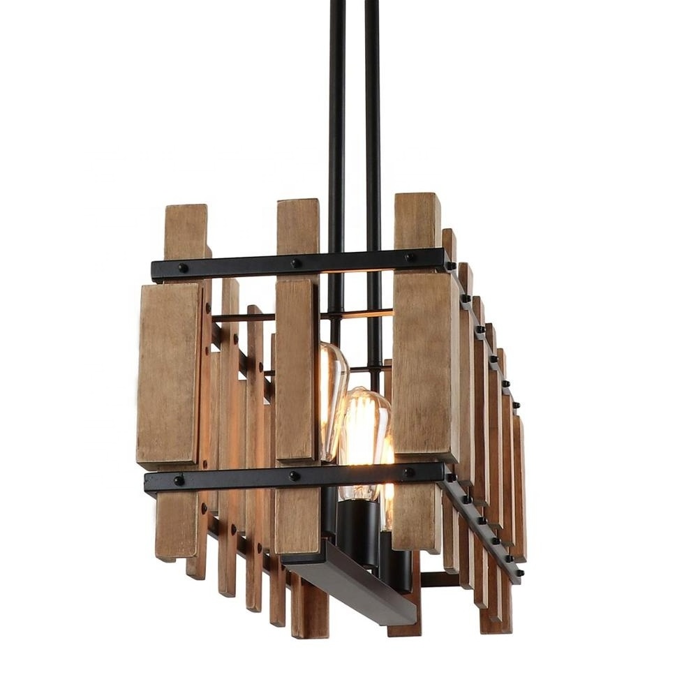 Rectangle Rustic Wood Chandelier Hanging timber american modern farmhouse lighting