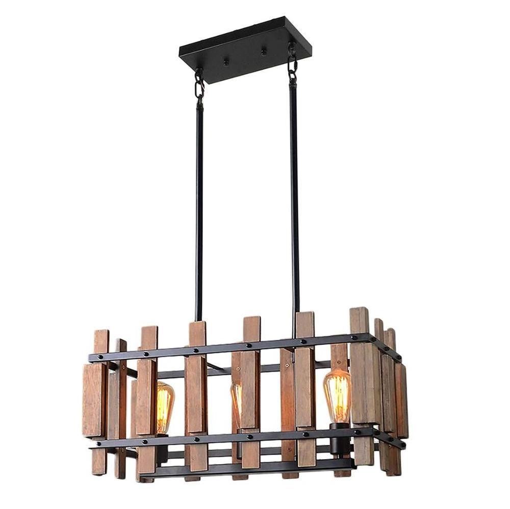 Rectangle Rustic Wood Chandelier Hanging timber american modern farmhouse lighting