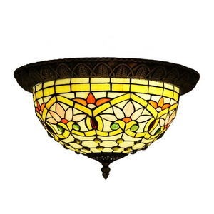 TFC-A87 Vintage Tiffany Style Baroque Stained Glass Lotus Flower Flush hallway ceiling light