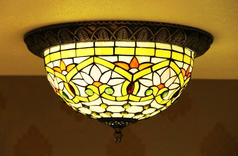 TFC-A87 Vintage Tiffany Style Baroque Stained Glass Lotus Flower Flush hallway ceiling light