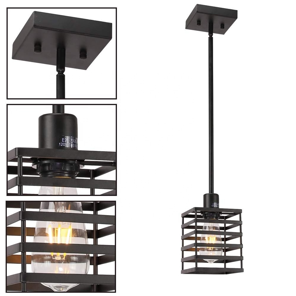 JLP-2020 Industrial Metal Cage Pendant Lighting Black Island Kitchen Light Fixtures